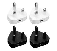 USB Plug Adapter UK 3 Pin Wall Charger, 4 Pack Black & White Compact USB Plug 5V/1A Phone Charger Mains Adapter Compatible with iPhone 14/13/12/11/XR/XS/SE/8/7/6/5, Compatible with Samsung, Huawei