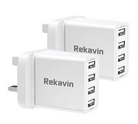 USB Plug Charger,2 Pack 4 Port Multi USB Plug Adapter UK 25W/5A Wall Charger Mains with Smart IC Fast Charging for iPhone 11 pro Max XS XR X SE2020 10 8 7 6 ipad,Samsung S10 S9 S8 S7,Huawei