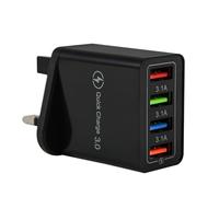 USB Plug Charger, 4-Port Fast Charge Adapter Quick Charge Fast Charging Plug Multi USB Power Adapter UK Fast Charging for iPhone 15 14 13 Pro Max X 8 7 6,Samsung S21 S20 S10 S9 (Black)