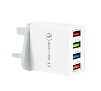 USB Plug Charger, 4-Port Fast Charge Adapter Quick Charge Fast Charging Plug Multi USB Power Adapter UK Fast Charging for iPhone 15 14 13 Pro Max X 8 7 6,Samsung S21 S20 S10 S9 (White)