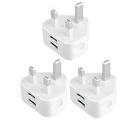 USB Plug Charger UK 3 Pack, Multi USB Wall Plug Adaptor 5V 2.1A, Dual Port Adapter with Smart IC Charging Technology for i-Phone 14 13 12 11/10/Xs/XS Max/XR/X/8/7 Plus/i-Pad Pro/Air 2/Mini 4 etc