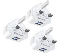 USB Plug,Dual USB Charger Plug Adaptor UK,3 Pack 3 Pin Mains Charge Triple Double Port Wall Charge Head 5V/2.1A/10.5W Fast Charging for iPhone 14/13/12/11/XS Max/XR/X/8/7/6Plus,iPad Pro/Air/Mini,Watch