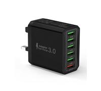 USB Plug UK, 33W 6 Port Multiport Charger Head with QC 3.0 Fast Charging, Fast Plug UK Wall Power Adapter Mains for iPhone 16 15 14 13 12 11 10 Pro Max Plus XS 8 7 6 5