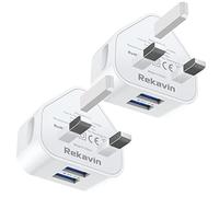 USB Plug UK,Dual USB Charger Plugs Adaptor UK 2Pack 10.5W Phone Plugs with Double Port Compact 3 Pin Mains Charge Head 5V 2.1AMP Charging Compatible with iPhone 13 12 11 SE XS XR X 8 7 6 5,iPad