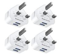 USB Plug UK,Dual USB Charger Plugs Adaptor UK 4Pack 10.5W Phone Plugs with USB Port 3 Pin Twin Way Main Charge Head 5V 2.1AMP Charging for iPhone 13 12 11 SE XS XR X 8 7 6 5,iPad（Cable Not included）