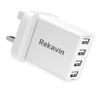 USB Plug UK Mains Charger,Rekavin Multi USB Plug Adaptor UK 4 Port/5A Phone Wall Charge Power Adapter Fast Charging for iPhone 16 15 14 13 12 11 pro Max 10 XS XR X 8 7 6 6S Plus 5S 5C SE,Samsung,ipad