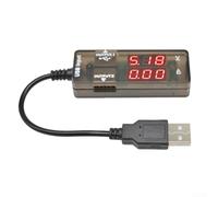 USB power meter with dual display for voltage and current, smart load identification IC for safe charging, measures up to 30V and 5A with USB extension cable (Double red)