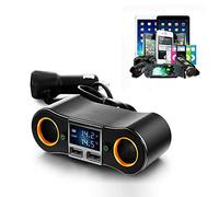 USB power strip Cigarette Lighter Extension, Riloer 12V and 24V Adapter Charger Car Truck Boat Dual USB 2-way socket LED display Voltmeter 120 * 40 * 50 mm