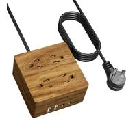 USB Power Strip Surge Protector - Desktop Extension Cord with 4 Widely Spaced Outlets & 4 Smart USB Ports, Portable Charging Station for Home, Office, Hotel, Dorm, RV, Faux Walnut Grain