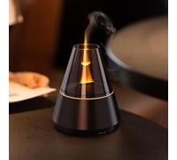 USB Powered Flame Aroma Diffuser with Silent Humidifier and Colorful Ambient Lights, Timer Function for Safety (Black)
