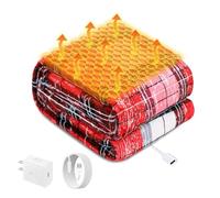 USB Powered Heated Throw Blanket for Women,50"X60" 9V 18W Portable Red White Plaid Electric Heating Blanket with 3 Heat Setting,8-Zone Graphene Heating Blankets for Couch Car Office Outdoor