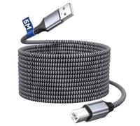 USB Printer Cable 5M, Printer USB Cable Nylon Braided Usb Extension High Speed usb B cable, Type A Male to B Male HP printer Scanner cable for HP/Canon/Dell/Epson,External Hard Drive,Envy and other
