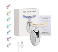 USB Rechargeable 7 Colour Neck Massager Beauty Device, 3 Speed Settings, Heat & Vibration Function, Micro Massage Therapy, Comfortable & Relaxing for Neck & Shoulder Care - (White) (Box Set)