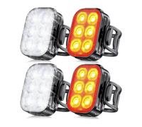 USB Rechargeable Bike Front & Rear Lights 4-Pack - Slim, Water-Resistant Night Riding LED Set with 2-in-1 USB-C Cable
