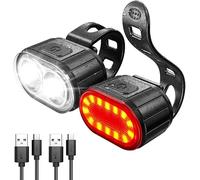 USB Rechargeable Bike Light Set, Super Bright Bike Lights Front and Back LED Rear Taillight, Bicycle Lights for Night Riding, High & Low Beam Design, Waterproof
