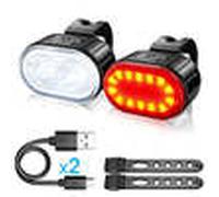 USB Rechargeable Bike Lights Set, 300 Lumen LED Front & Rear, Waterproof 5665742