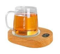 USB Rechargeable Coffee Cup Warmer For Desk - Wood Grain Mug Heater Plate With Constant 55-65°C Temperature & Gravitys Sensor - Portable For Office, Home & Travel
