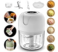 USB Rechargeable Electric Garlic Grinder, 250ml Portable Mini Food Chopper for Vegetable, Ginger, Chili, Fruit, Meat in White