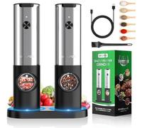 USB Rechargeable Electric Salt and Pepper Grinder Set - White Light, One Hand Operation, Adjustable Coarseness, Refillable - By SoulFox