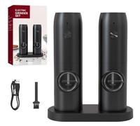USB Rechargeable Electric Salt and Pepper Grinder Set with Charging Base, Ceramic Grind and LED Light Type Charge, Adjustable Coarseness, Automatic Grinder for Home, Kitchen
