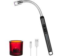 USB Rechargeable Flameless Smokeless Electric ARC Lighter - LED Battery Indicator, 360° Long Flexible Neck, Instant Ignite, Windproof, Reusable, Compact, Candles, Gas, Stove, BBQ, Camping, Safety Lock