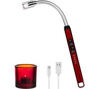 USB Rechargeable Flameless Smokeless Electric ARC Lighter - LED Battery Indicator, 360° Long Flexible Neck, Instant Ignite, Windproof, Reusable, Compact, Candles, Gas, Stove, BBQ, Camping, Safety Lock