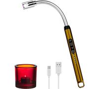 USB Rechargeable Flameless Smokeless Electric ARC Lighter - LED Battery Indicator, 360° Long Flexible Neck, Instant Ignite, Windproof, Reusable, Compact, Candles, Gas, Stove, BBQ, Camping, Safety Lock