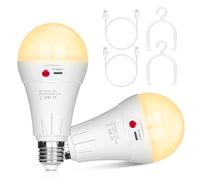 USB Rechargeable Light Bulb, 10W Battery Powered E27 Led Bulbs Button Control Dimmable, 2000mAh Battery Light Bulb with Hook, Non Electric for Emergency Light for Indoor/Outdoor (Warm White)