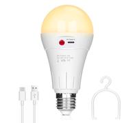 USB Rechargeable Light Bulb, 10W Battery Powered E27 Led Bulbs Button Control Dimmable, 2000mAh Battery Light Bulb with Hook, Non Electric for Emergency Light for Indoor/Outdoor (Warm White)