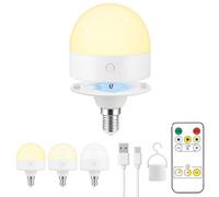 USB Rechargeable Light Bulb, E14 Dimmable Bulbs with Magnetic Base Detachable,3 Color 5W Battery Powered Light Bulbs with Timer and Remote Control for Non-Hardwired Lamps Wall Sconces Bedroom 1 Pack