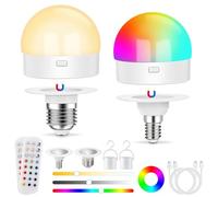USB Rechargeable Light Bulb with Remote Control, Dimmable Colour Bulbs | E27 & E14 Detachable RGB LED Bulb with Timing, Battery Powered, 12+3 Color Temperatures, for Non Hardwired Lamps