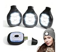 USB Rechargeable Light for LED Beanie Hat, 4 Pack Replaceable Headlamp for Knitted Cap, Super Bright Hands-Free Torch with 3 Modes, DIY Clip-On Light for Dog Walking, Night Running, Camping, Fishing