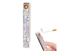 USB Rechargeable Lighter, Rhinestone Bling Luxury Elegant Evening Party Gift Luxe, Flameless Lighter Shiny Sparkly (White Bling)