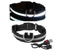 USB Rechargeable Luminous Collar Adjustable Led Glowing Dog Collar For Large Small Dogs Cat Night Light Collar Pet(Light Grey,XXL Neck 43-62 cm)