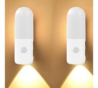 USB Rechargeable Motion Sensor Night Light Indoor, 2PCS Rechargeable Battery Powered Body Sensor Nightlight Auto, Magnetic Night Lights Stick on Wall, 3 Color Night Light for Cabinet, Stair, Hallwa