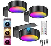 USB Rechargeable Puck Lights with Remote, 2600mAh Battery Operated Picture Lights for Wall Wireless Led Picture Frame Light Magnetic Art Lighting for Paintings Stick On Display Lamp RGB Puck Light