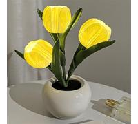 USB Rechargeable Simulated Tulip Table Lamp with Realistic Floral Look for Home Office Nightlight Use (yellow)
