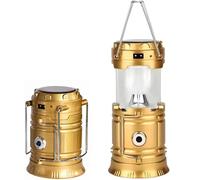 Usb Rechargeable Solar Lantern With Golden Metal Finish, Ideal For Outdoor Adventures And Home Emergencies