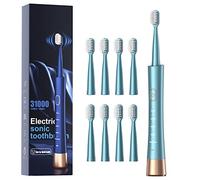 USB Rechargeable Sonic Electric Toothbrush for Adults, Powered Motor High Vibration Teeth & Gum Care, Soft Dupont Brush Heads, 2 Minutes Timer 5 Modes, Green
