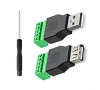 USB Screw Terminal Adapter, 2-Pack USB 2.0 Connector, Solderless Wire Converter, Nickel-Plated Copper Core, Install for DIY Electronics Repair