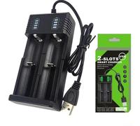 USB Smart Charging Box for 21700 14500 18500 26650 16340 10440 Lithium Ion Batteries with Automatic Full Charge Stop and Red Green LED Charging (2 slot)