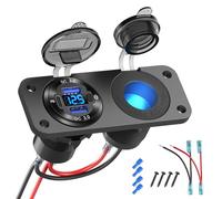USB Socket 12V Marine Switch Panel Plug, PD3.0 and Dual USB Ports QC3.0 Aluminium Car Charger with LED Voltmeter, 150W Illuminated Cigarette Lighter Socket for Boat Camper, etc.