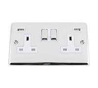 USB Socket 2 Gang - Polished Chrome Classic White Insert Metal Rocker (3100mA)