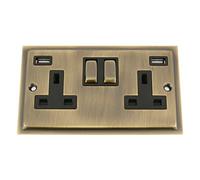 USB Socket 2 Gang - Slimline/Elegance Antique Dark Brass (3100mA)
