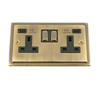 USB Socket 2 Gang - Victorian Period Antique Dark Brass (2100mA)