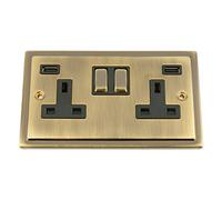USB Socket 2 Gang - Victorian Period Antique Dark Brass (3100mA)