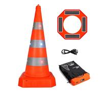 USB/Solar Rechargeable Portable Collapsible Traffic Cone, High Brightness LED Lights, Anti-Tip Stable Base, Reflective Strips for Road Construction, Emergency Parking & Camping(Orange)