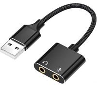 USB Sound Card Adapter,USB Audio Adapter 3.5mm Jack,External Sound Card for Windows Mac Linux PC Laptops Desktops PS4 Headsets, Black