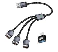 USB Splitter 1 in 3 Out, USB Splitter Cable, Double Dual Port Adapter for Charging, Power and Data, 3 Port HUB for Laptop, PC, Smart TV, Desktop Computer, Mac, PS5, PS4, Xbox, Keyboard, Mouse