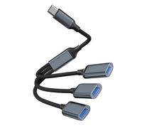 USB Splitter 1 in 3 Out, USB Splitter for Car, 3 Port USB C Splitter for Laptop, MacBook Air, Pro, iPad, Chromebook, Dell, HP,Acer (Gray)